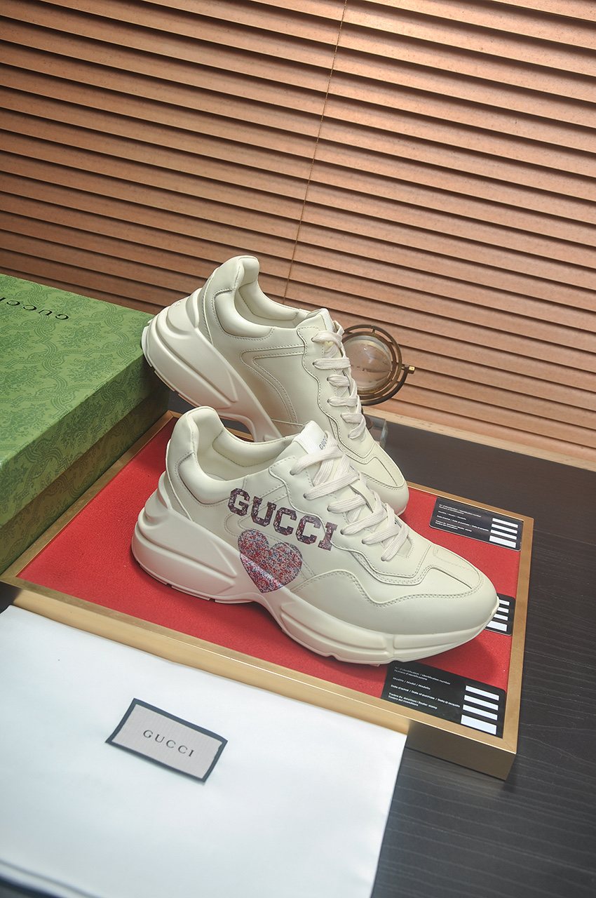 Gucci White Heart-Accent Chunky Sneakers