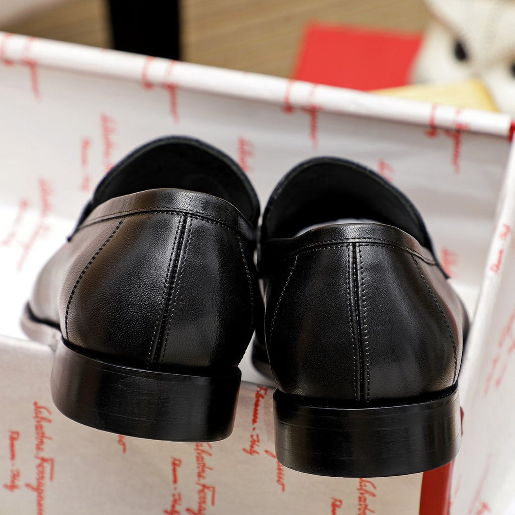 Ferragamo Black Metal Bit Loafers - Slip-On Design