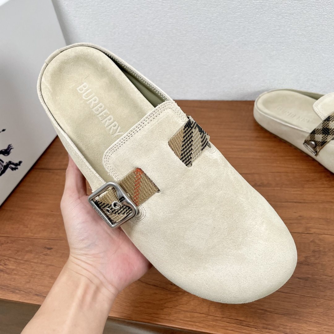 Burberry Powder Blue Check Strap Mule Sandals