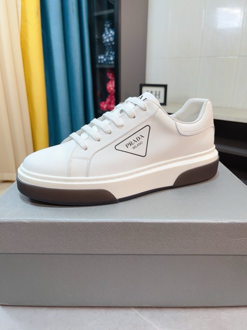Prada Men's Triangle Patch Low-Top Sneakers - Leather Lining